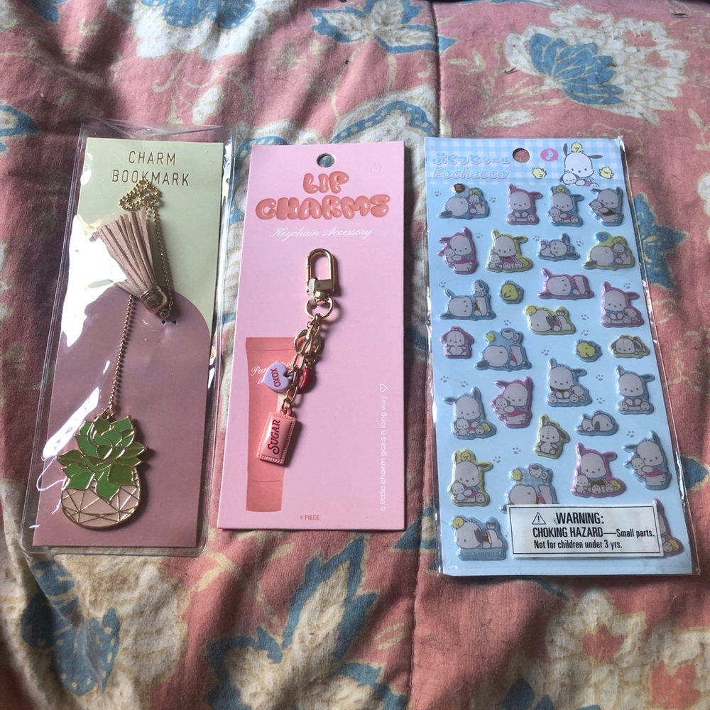 Pink Pineapple Charm Bookmark and Matching Pink Charm Keychain